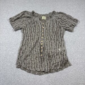 Jaded Gypsy Sz S/M Lacey Nights Top Grey Boho Hippie Button Up
